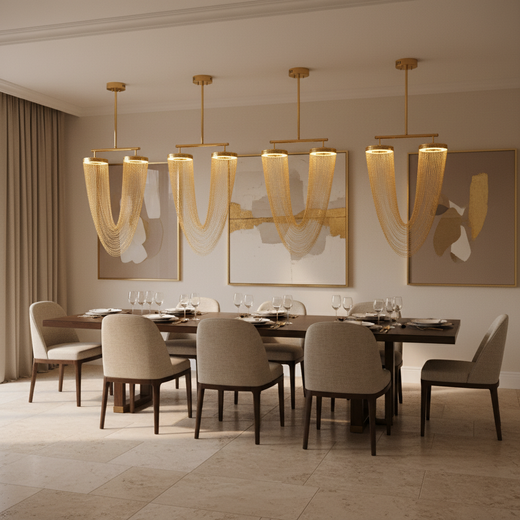Aurelia Elegant Modern Metallic Chain Chandelier For Dining Room | Temsk