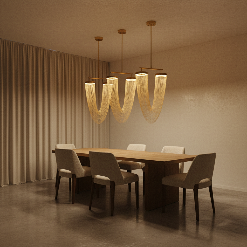 Aurelia Elegant Modern Metallic Chain Chandelier For Dining Room | Temsk