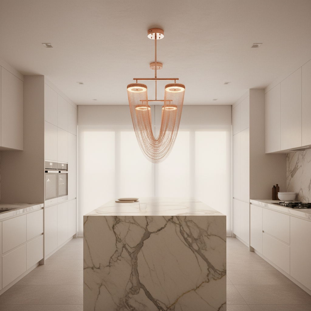 Aurelia Elegant Modern Metallic Chain Chandelier For Dining Room | Temsk