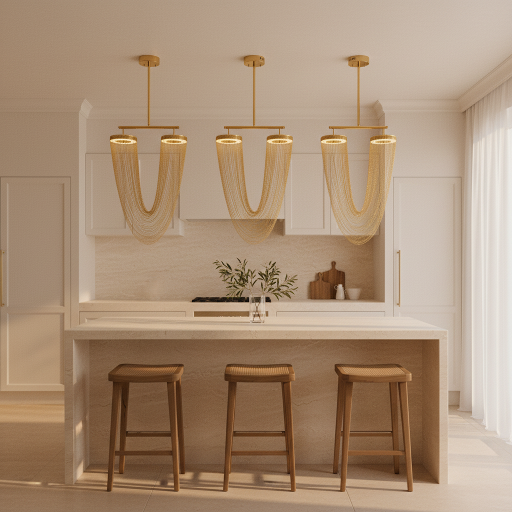 Aurelia Elegant Modern Metallic Chain Chandelier For Dining Room | Temsk