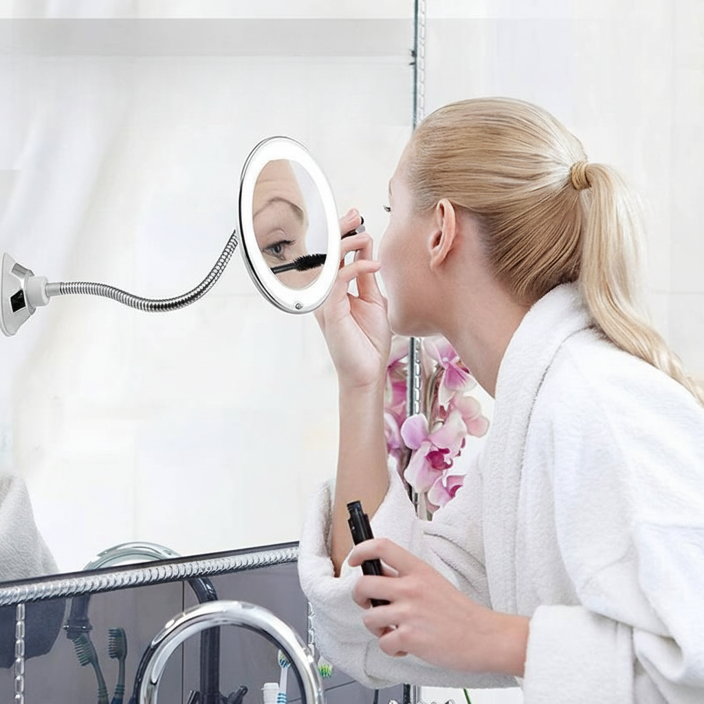 Specchio da Bagno con Ingrandimento a LED e Braccio Flessibile per la Cura Personale | Temsk