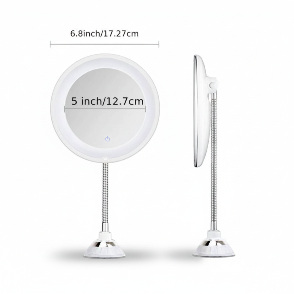 Specchio da Bagno con Ingrandimento a LED e Braccio Flessibile per la Cura Personale | Temsk