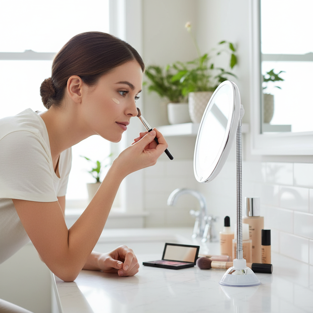 Specchio da Bagno con Ingrandimento a LED e Braccio Flessibile per la Cura Personale | Temsk
