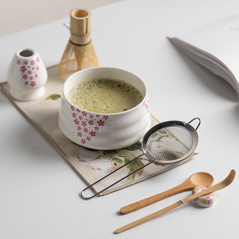 AuroraLeaf Authentic Matcha Tea Set, 8 Piece Cherry Blossom Bowl And Bamboo Whisk | Temsk