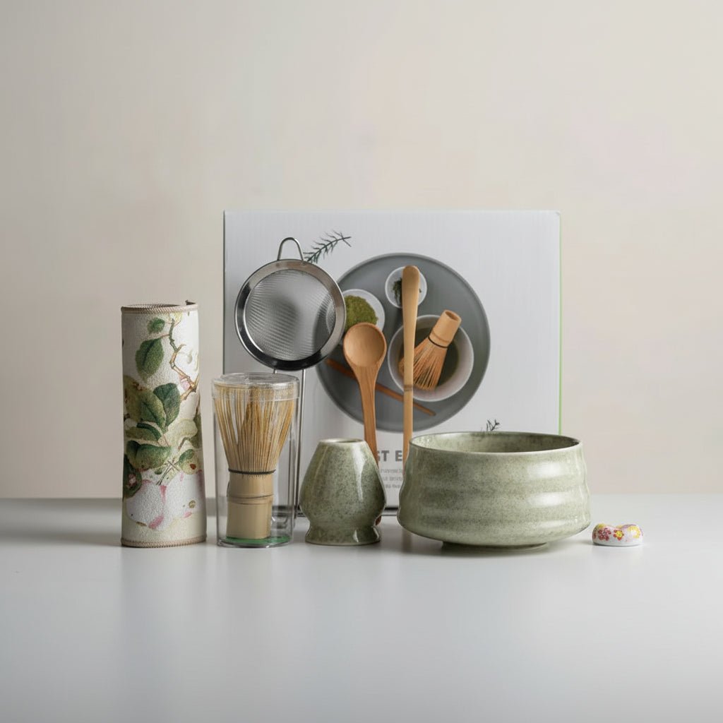 AuroraLeaf Authentic Matcha Tea Set, 8 Piece Cherry Blossom Bowl And Bamboo Whisk | Temsk