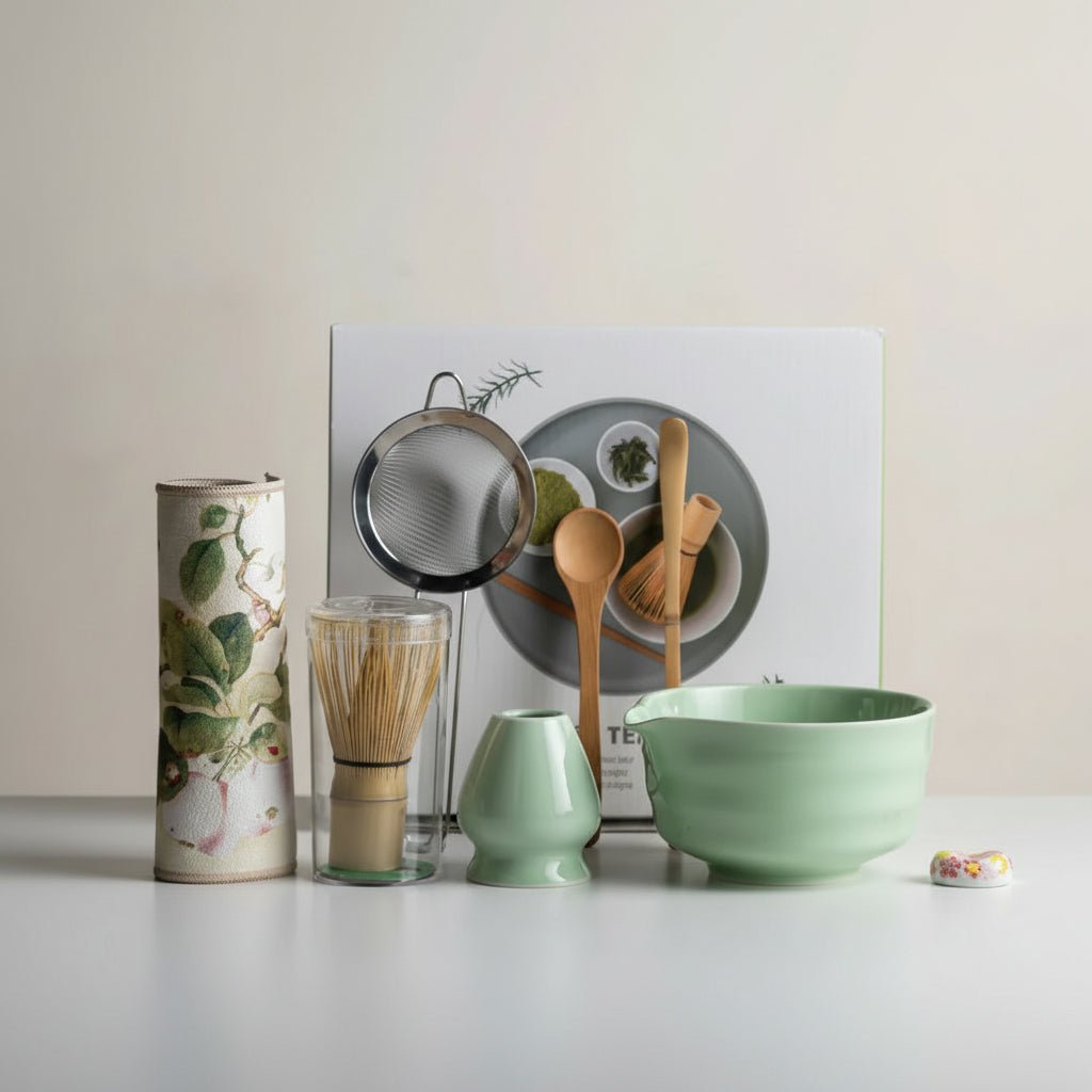 AuroraLeaf Authentic Matcha Tea Set, 8 Piece Cherry Blossom Bowl And Bamboo Whisk | Temsk