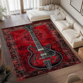 Aurora Vintage Guitar Print Area Rug With Soft Flannel And Non Slip Backing | Temsk