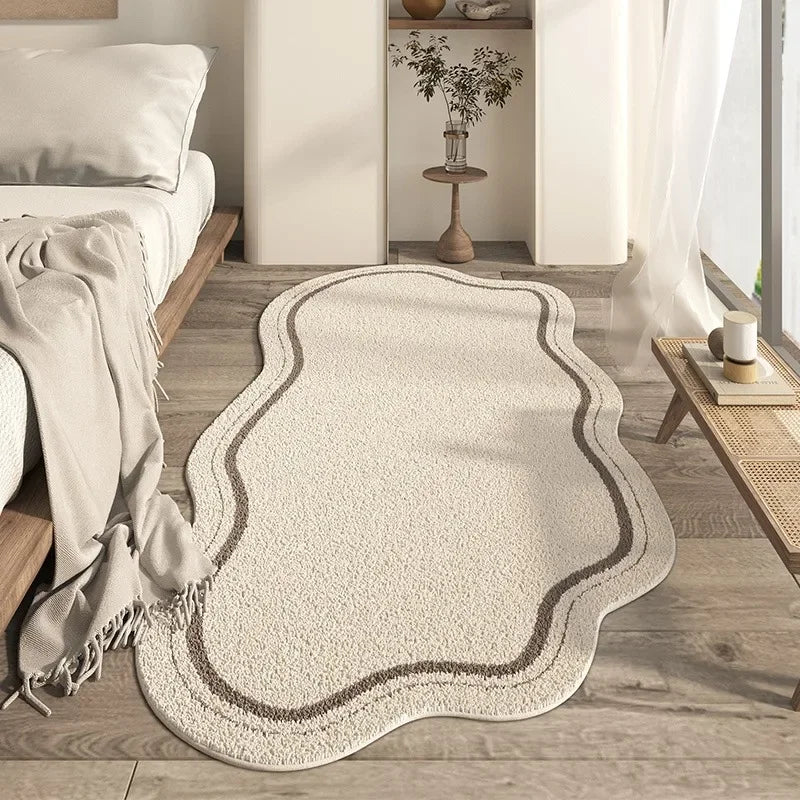 AuroraNest Soft Abstract Cream Rug With Irregular Pattern And Non Slip Backing | Temsk