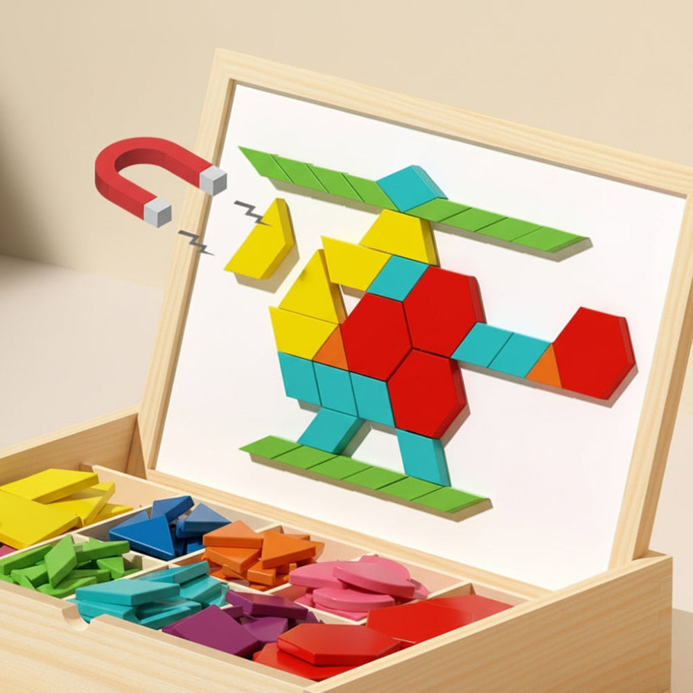 Magnetická sada puzzle bloků s dřevěnými vzory pro STEM vzdělávání | Temsk
