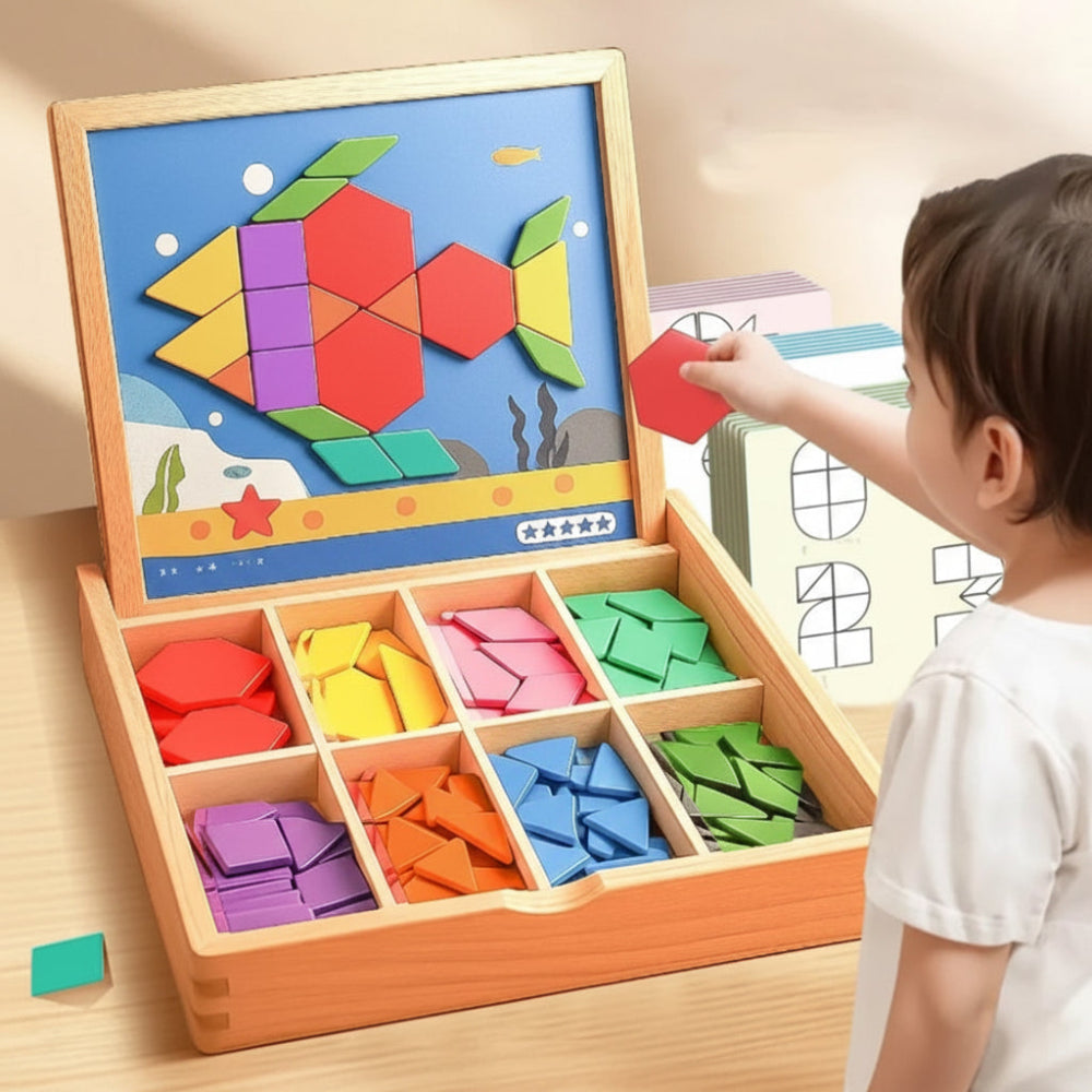 Magnetická sada puzzle bloků s dřevěnými vzory pro STEM vzdělávání | Temsk
