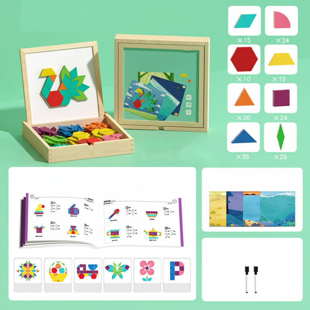 Magnetická sada puzzle bloků s dřevěnými vzory pro STEM vzdělávání | Temsk