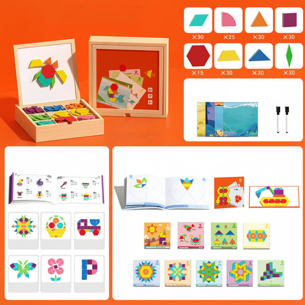 Magnetická sada puzzle bloků s dřevěnými vzory pro STEM vzdělávání | Temsk