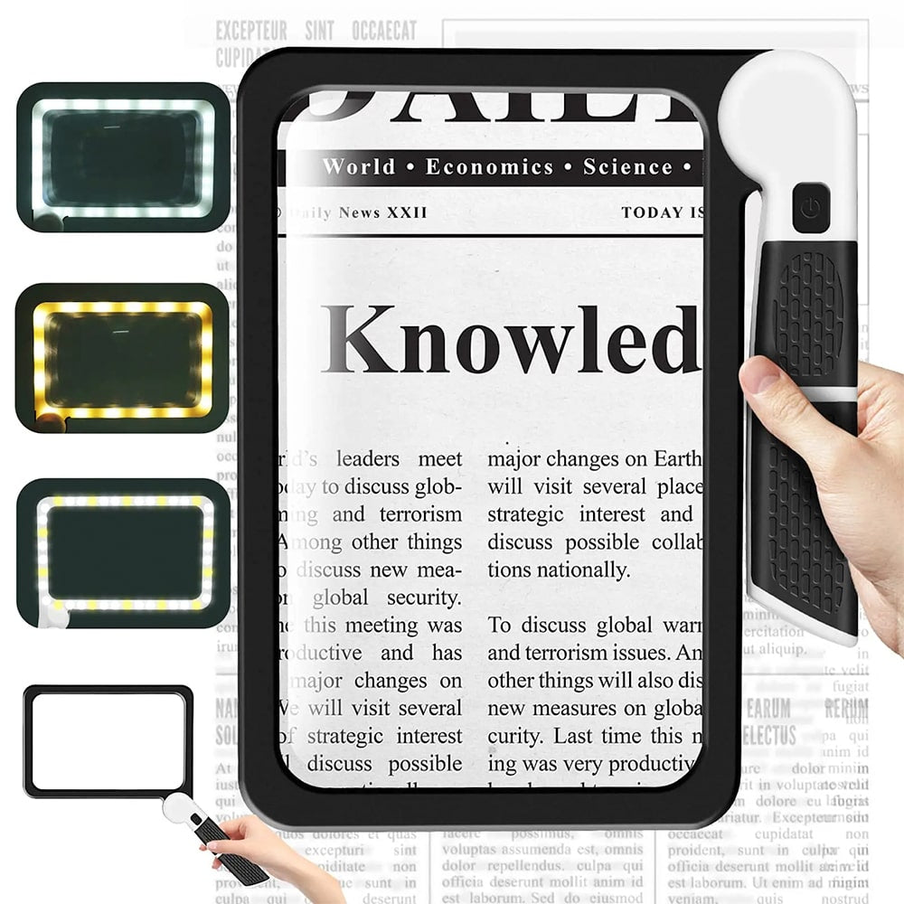 LED-beleuchtete Vollseitenlupe für einfaches Lesen von Büchern und Zeitungen | Temsk