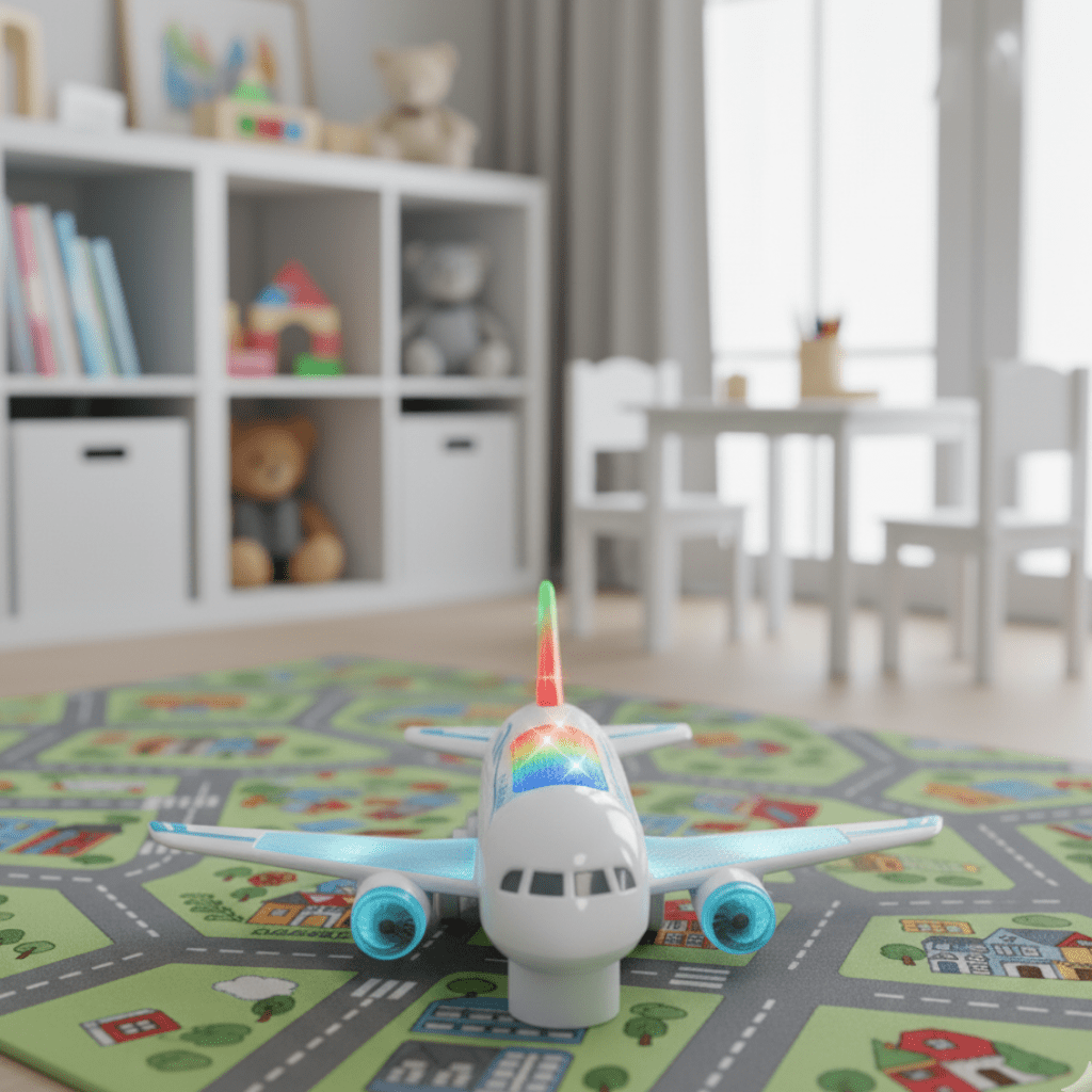SkySpin LED Electric Airplane Toy With 360-Degree Rotation And Music | Temsk