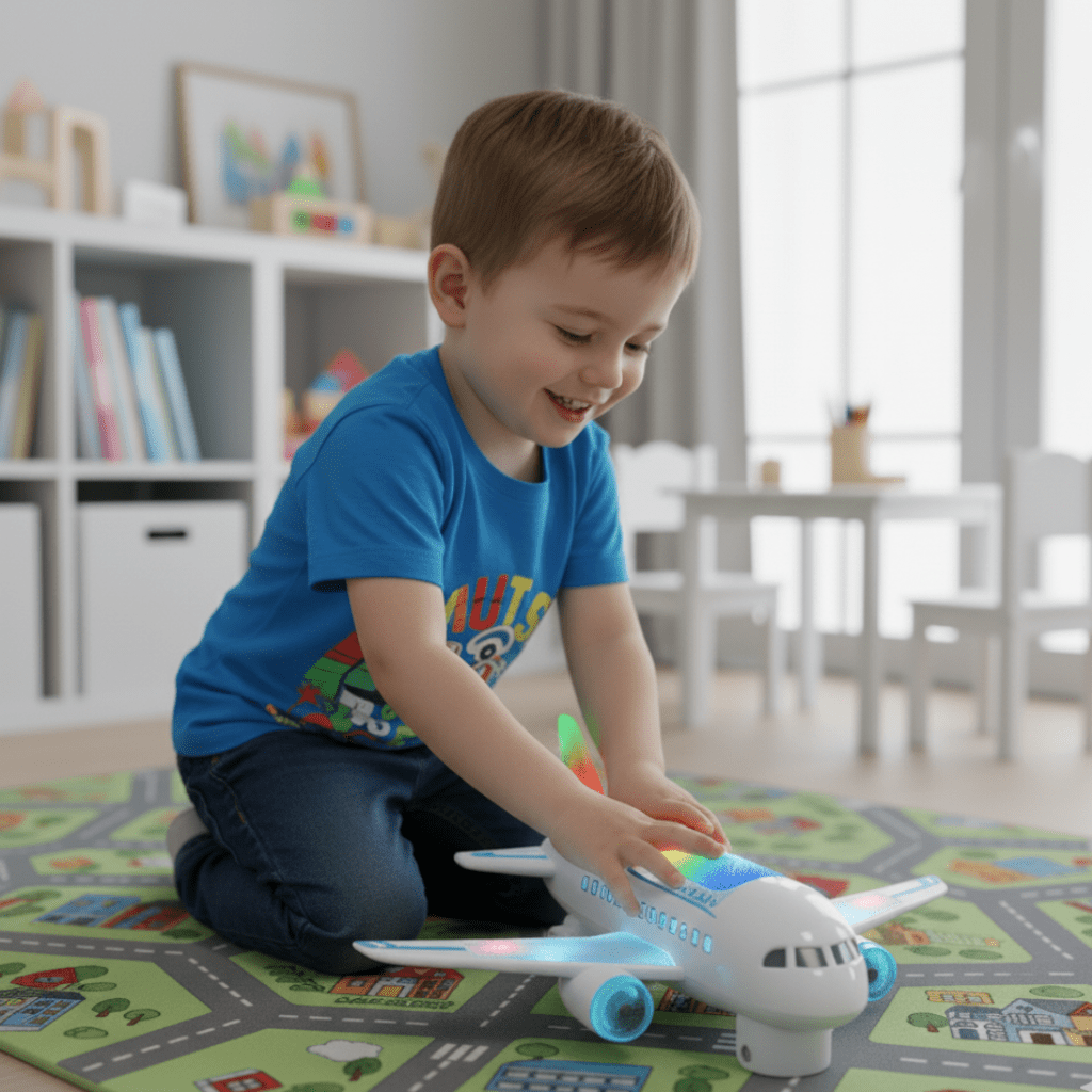 SkySpin LED Electric Airplane Toy With 360-Degree Rotation And Music | Temsk