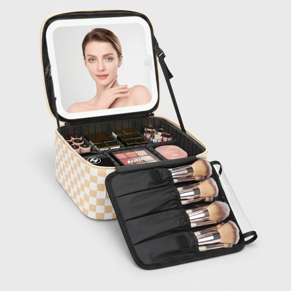 Mother's Day Travel Makeup Case With LED Mirror Portable Cosmetic Organizer | Temsk