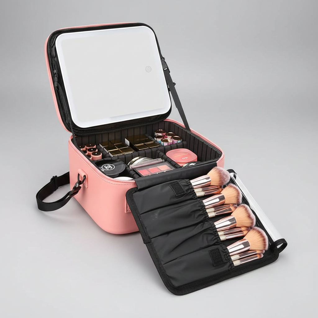 Mother's Day Travel Makeup Case With LED Mirror Portable Cosmetic Organizer | Temsk