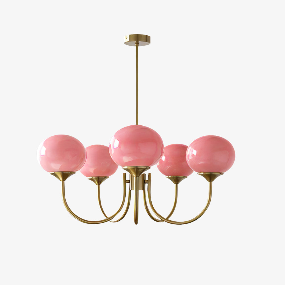 Retro Pink Glass Pendant Ceiling Lamp In Gold Finish, 3 Or 5-Light Fixture For Living Room | Temsk