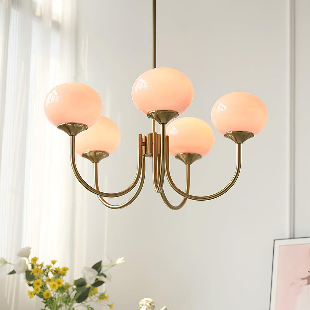 Retro Pink Glass Pendant Ceiling Lamp In Gold Finish, 3 Or 5-Light Fixture For Living Room | Temsk