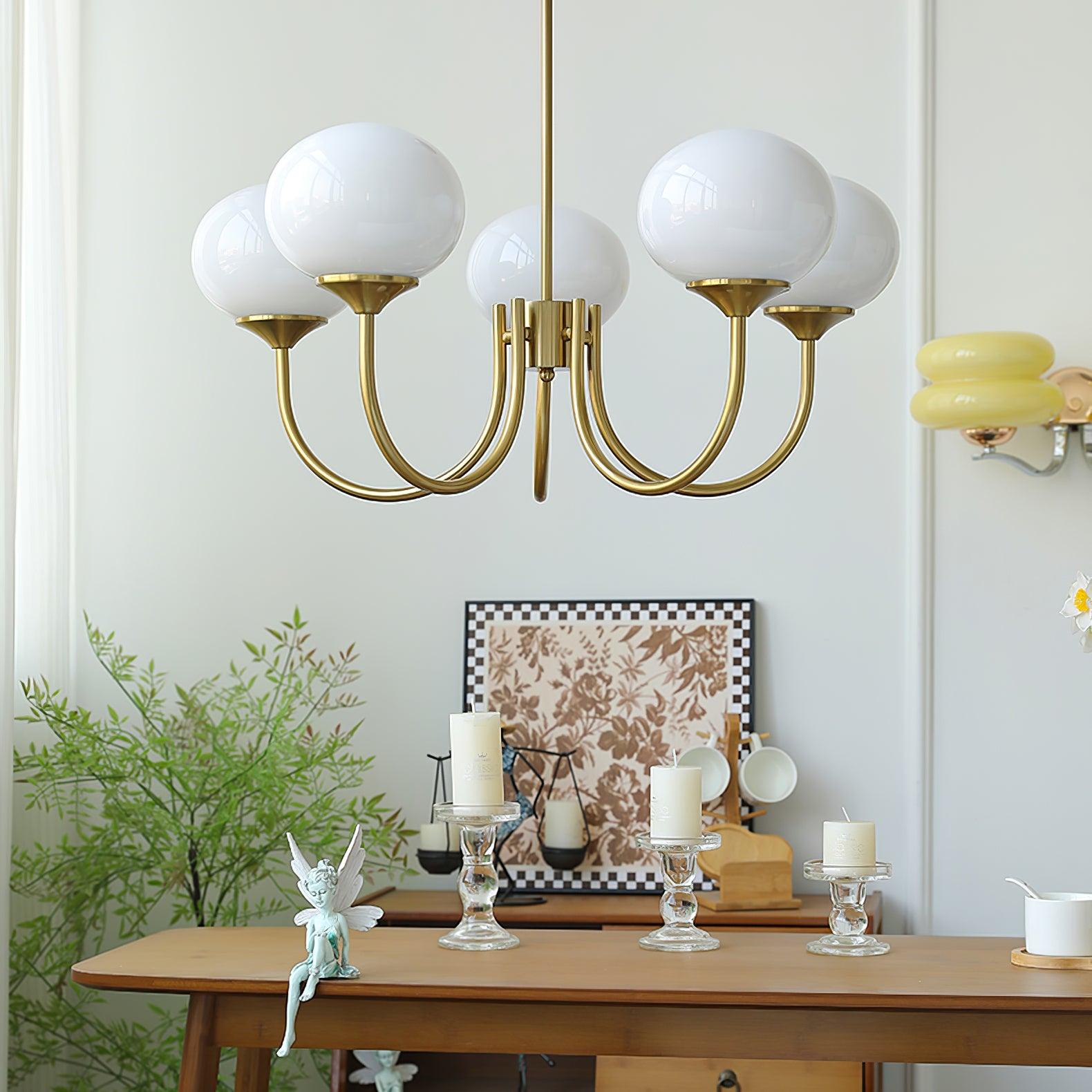 Retro Pink Glass Pendant Ceiling Lamp In Gold Finish, 3 Or 5-Light Fixture For Living Room | Temsk