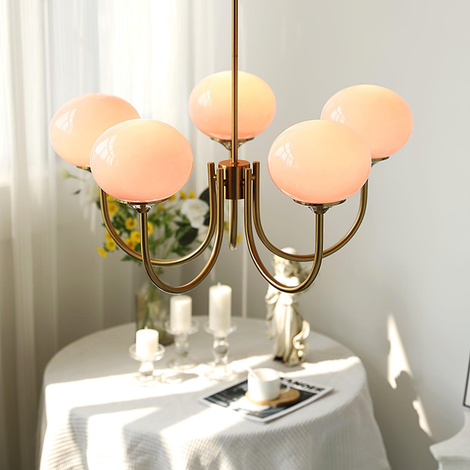 Retro Pink Glass Pendant Ceiling Lamp In Gold Finish, 3 Or 5-Light Fixture For Living Room | Temsk
