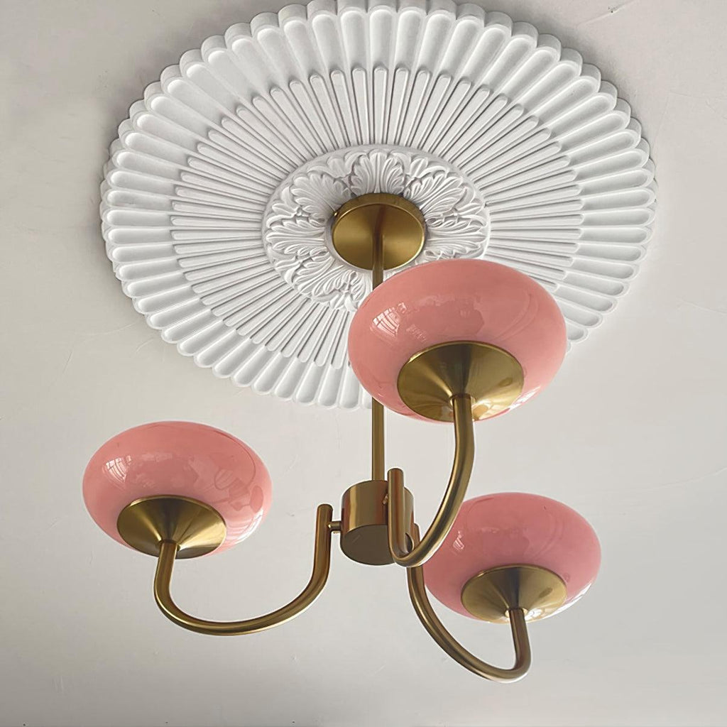 Retro Pink Glass Pendant Ceiling Lamp In Gold Finish, 3 Or 5-Light Fixture For Living Room | Temsk
