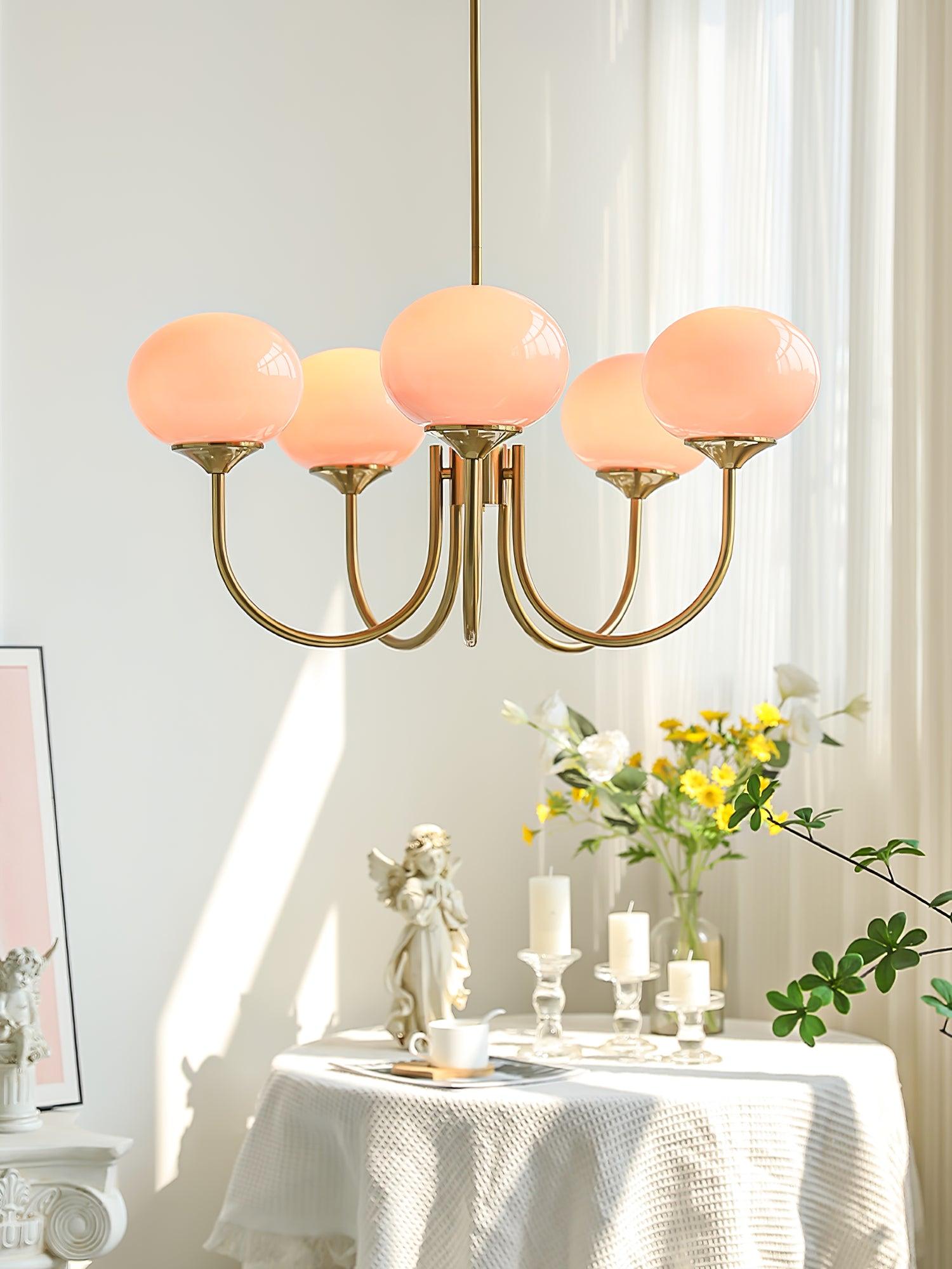 Retro Pink Glass Pendant Ceiling Lamp In Gold Finish, 3 Or 5-Light Fixture For Living Room | Temsk