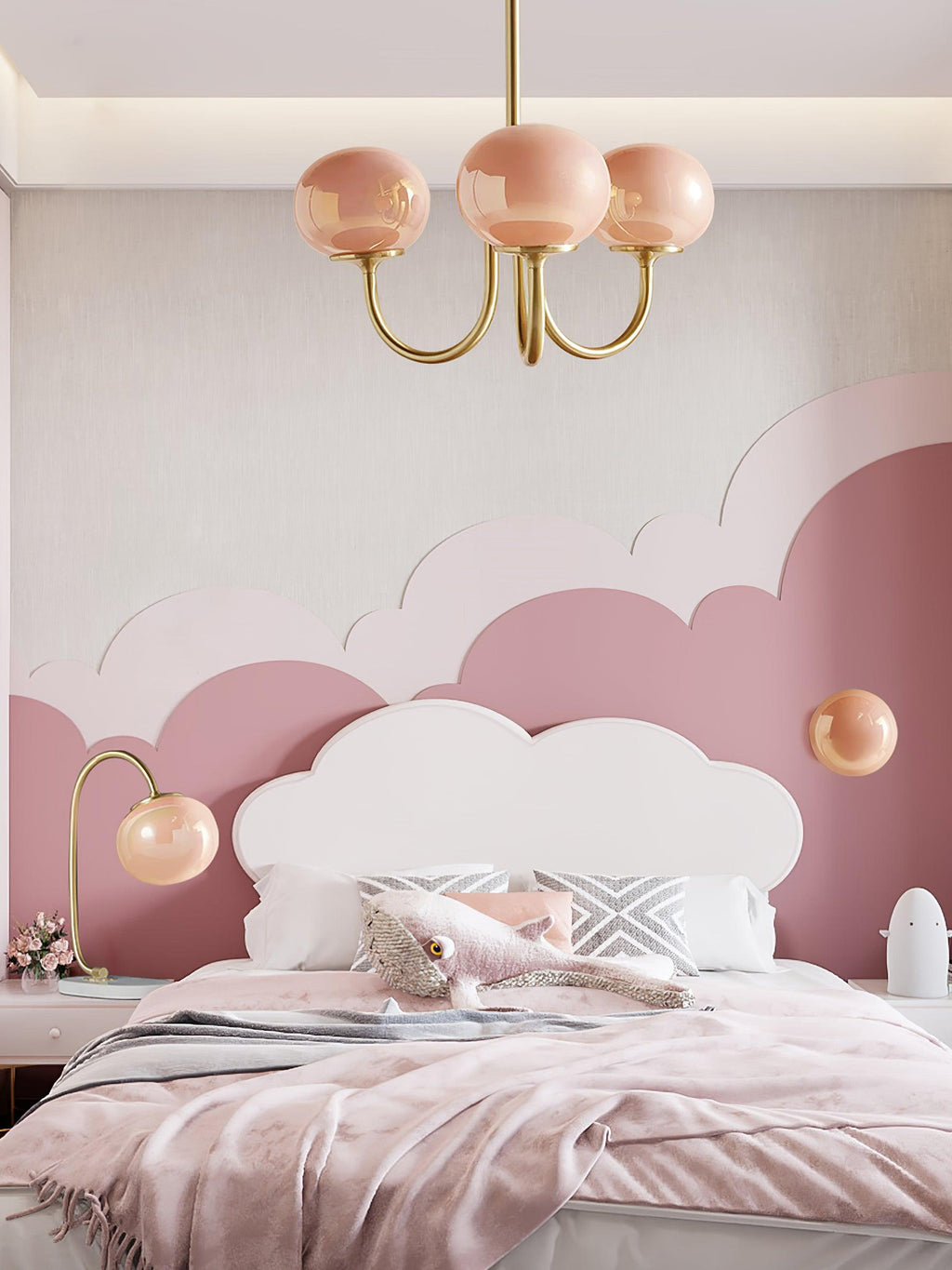 Retro Pink Glass Pendant Ceiling Lamp In Gold Finish, 3 Or 5-Light Fixture For Living Room | Temsk