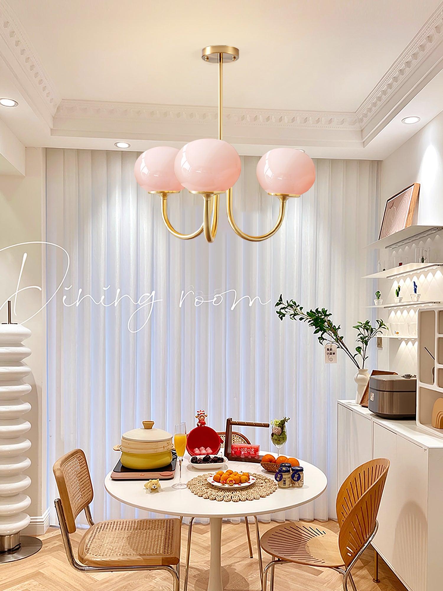 Retro Pink Glass Pendant Ceiling Lamp In Gold Finish, 3 Or 5-Light Fixture For Living Room | Temsk
