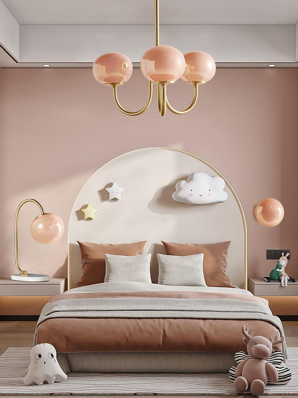Retro Pink Glass Pendant Ceiling Lamp In Gold Finish, 3 Or 5-Light Fixture For Living Room | Temsk