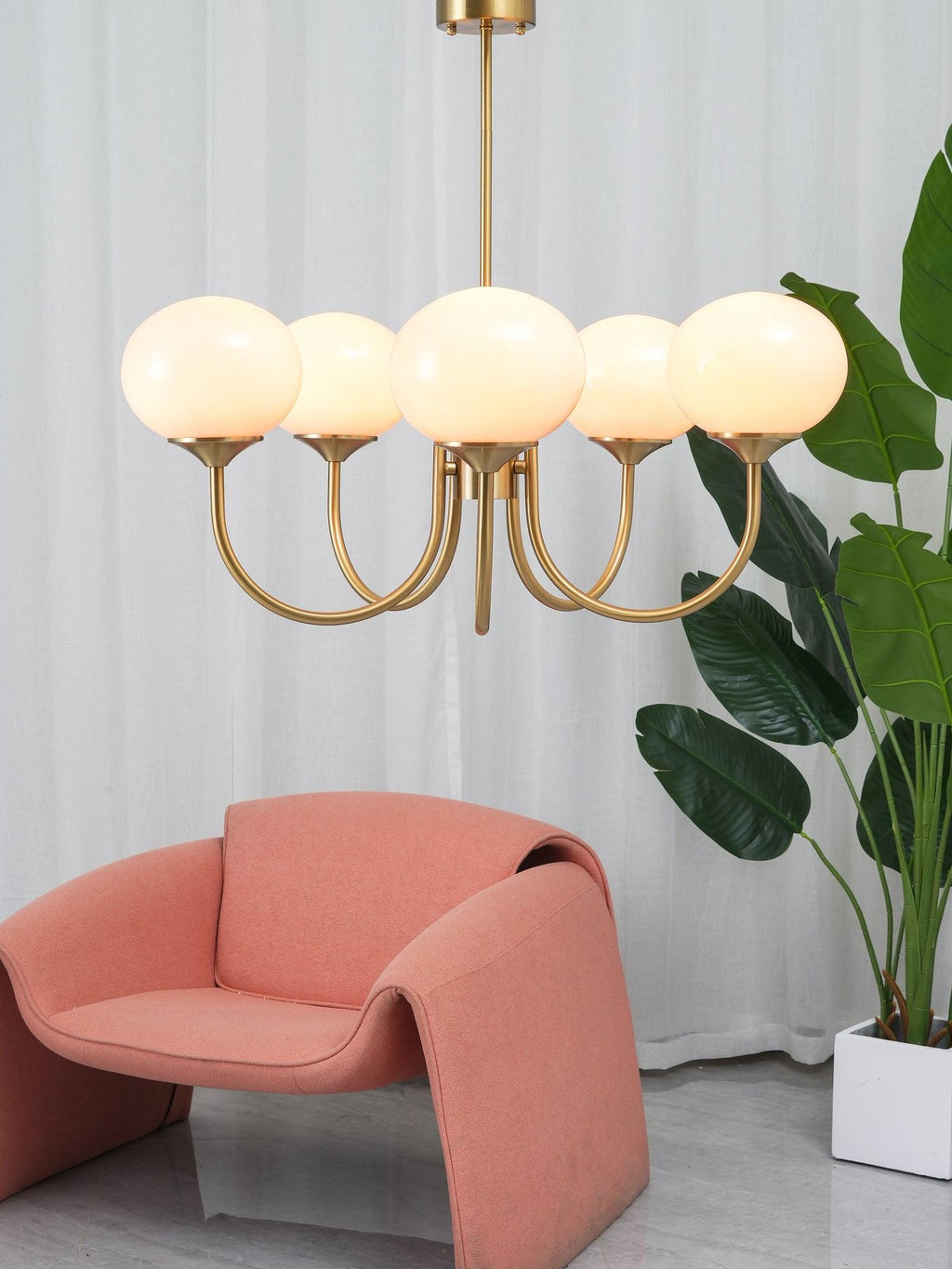 Retro Pink Glass Pendant Ceiling Lamp In Gold Finish, 3 Or 5-Light Fixture For Living Room | Temsk