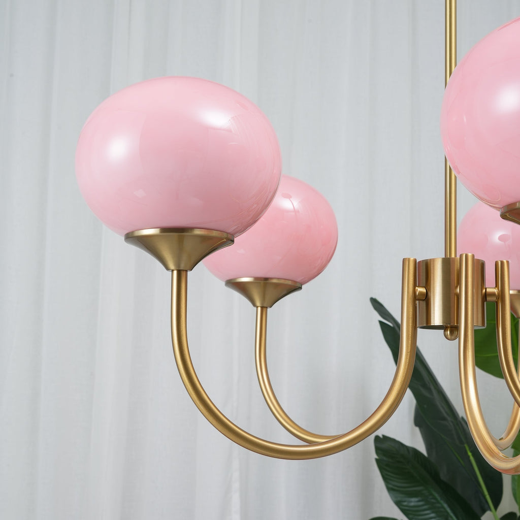 Retro Pink Glass Pendant Ceiling Lamp In Gold Finish, 3 Or 5-Light Fixture For Living Room | Temsk