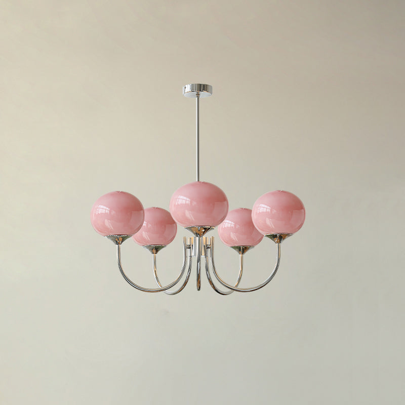 Retro Pink Glass Pendant Ceiling Lamp In Gold Finish, 3 Or 5-Light Fixture For Living Room | Temsk