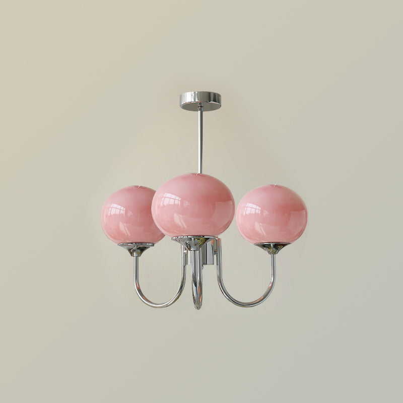 Retro Pink Glass Pendant Ceiling Lamp In Gold Finish, 3 Or 5-Light Fixture For Living Room | Temsk