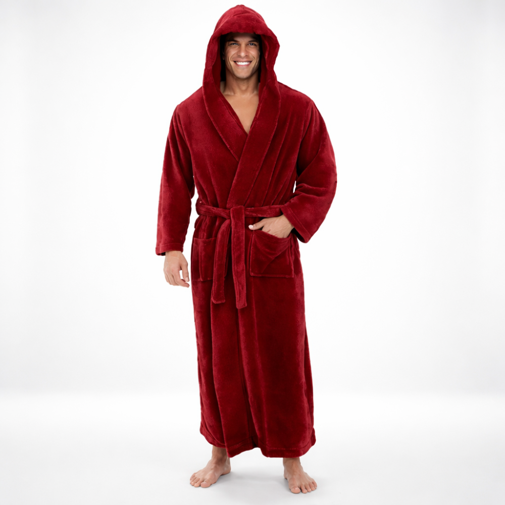 Men's Plush Hooded Bathrobe For Winter Warmth And Relaxed Lounge | Temsk