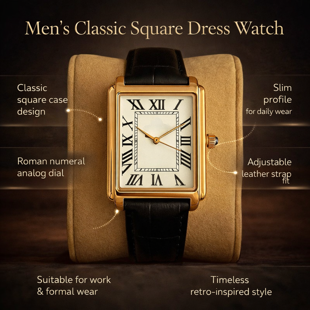 Men's Square Analog Dress Watch With Retro Style For Everyday Wear | Temsk
