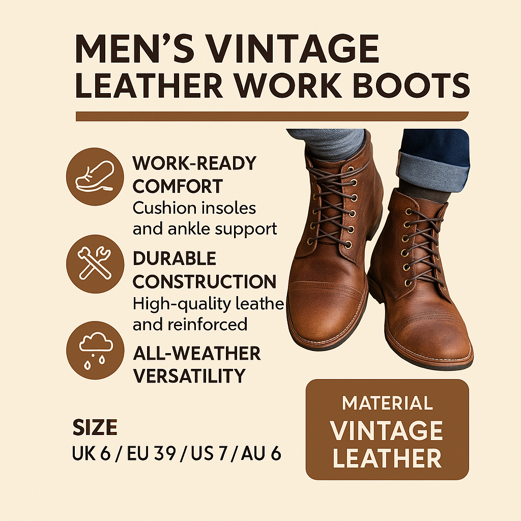 Temsk Men's Outdoor Work Boots With Rugged Vintage Style