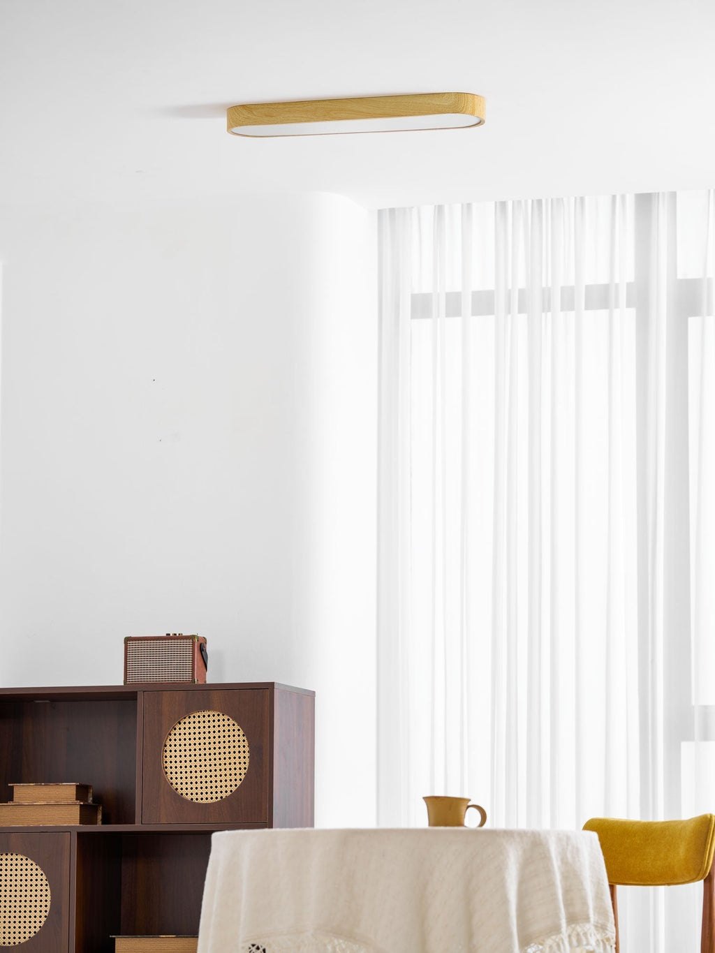 Wood Look LED Ceiling Light Flush Mount In White Metal Finish 3000K 4000K 6000K | Temsk
