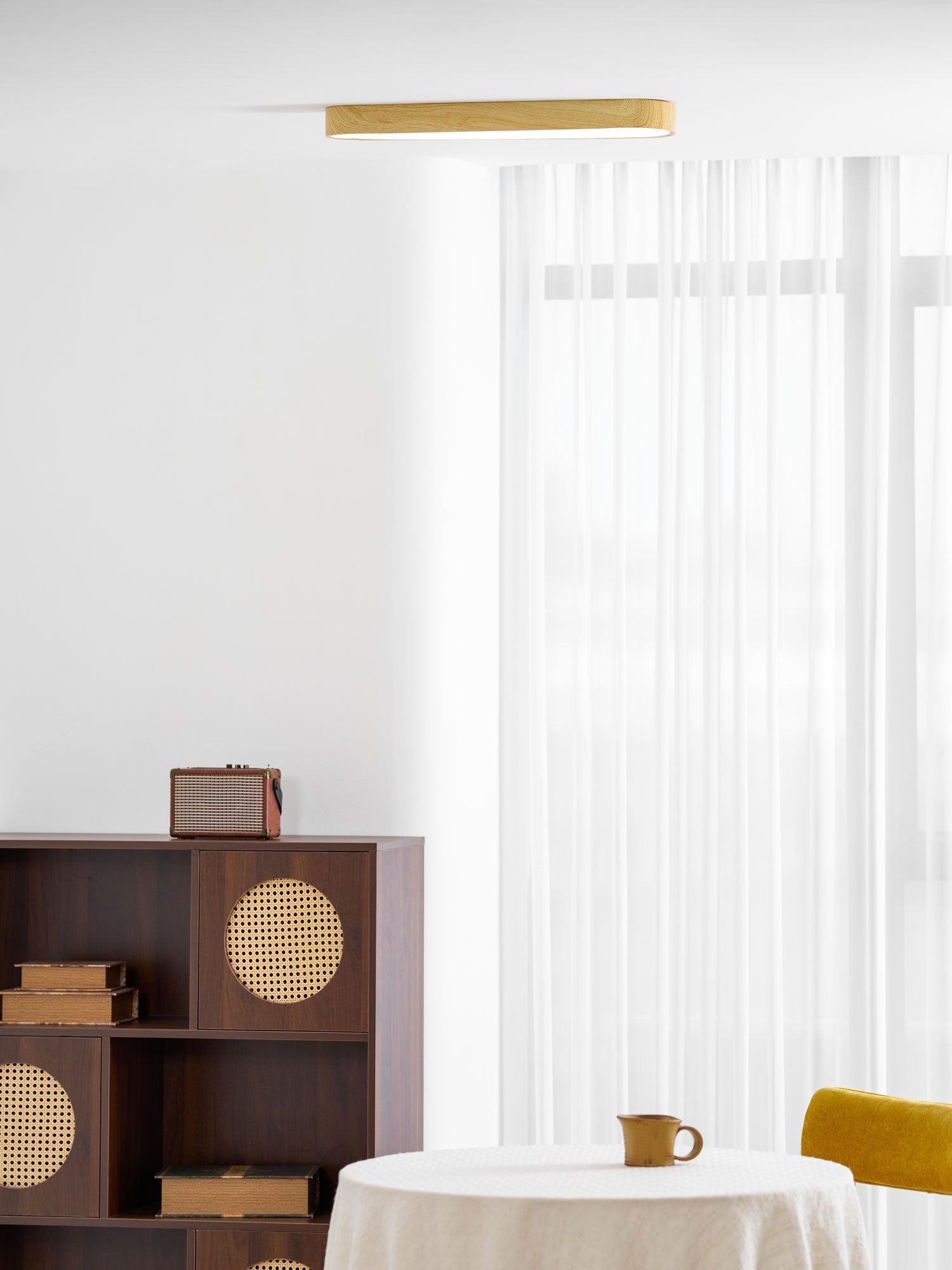 Wood Look LED Ceiling Light Flush Mount In White Metal Finish 3000K 4000K 6000K | Temsk