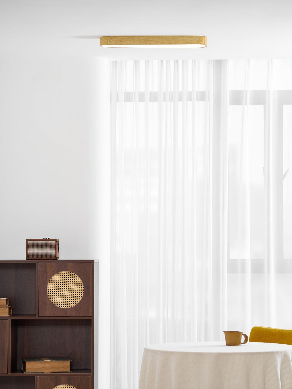 Wood Look LED Ceiling Light Flush Mount In White Metal Finish 3000K 4000K 6000K | Temsk