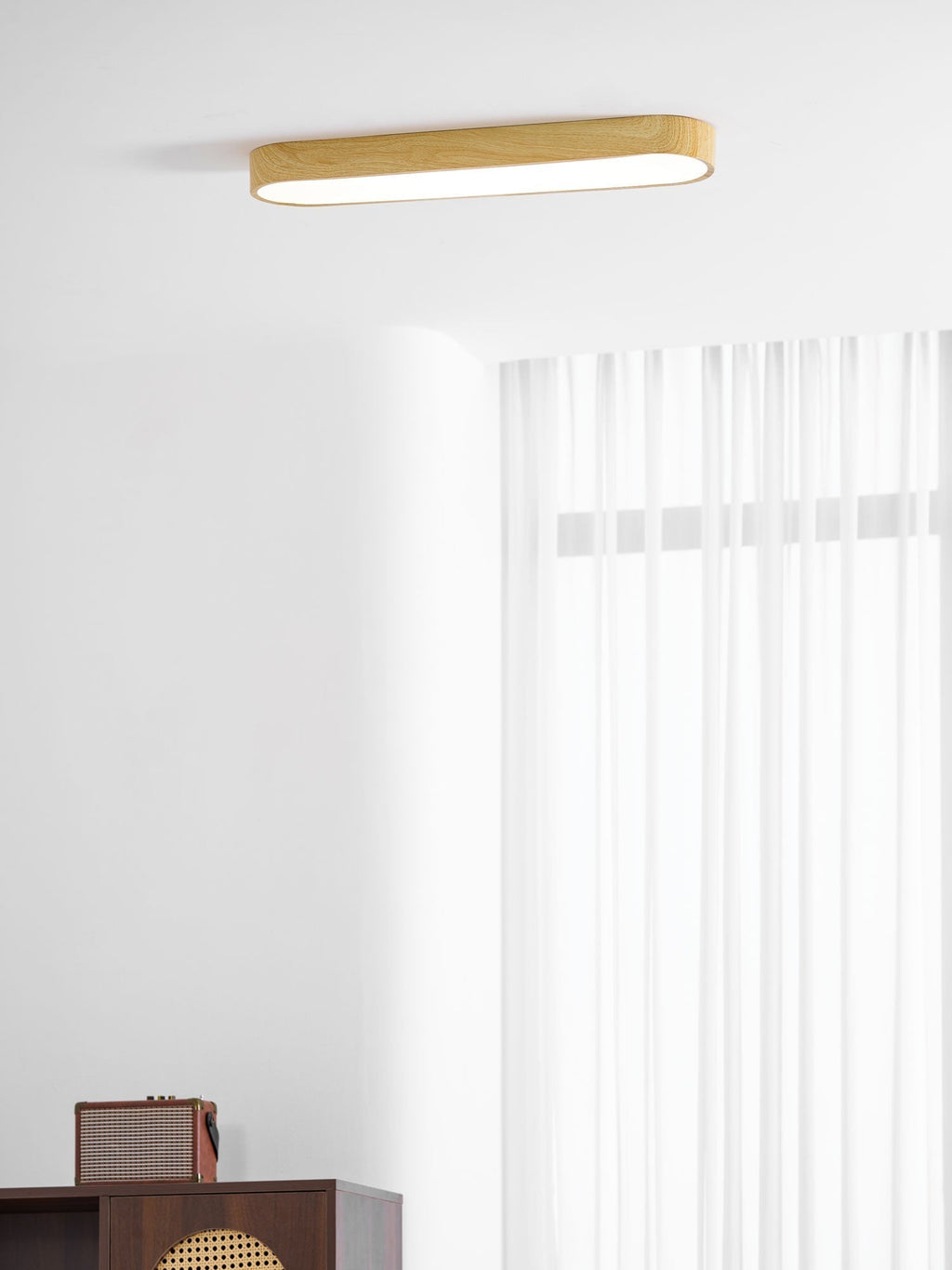 Wood Look LED Ceiling Light Flush Mount In White Metal Finish 3000K 4000K 6000K | Temsk