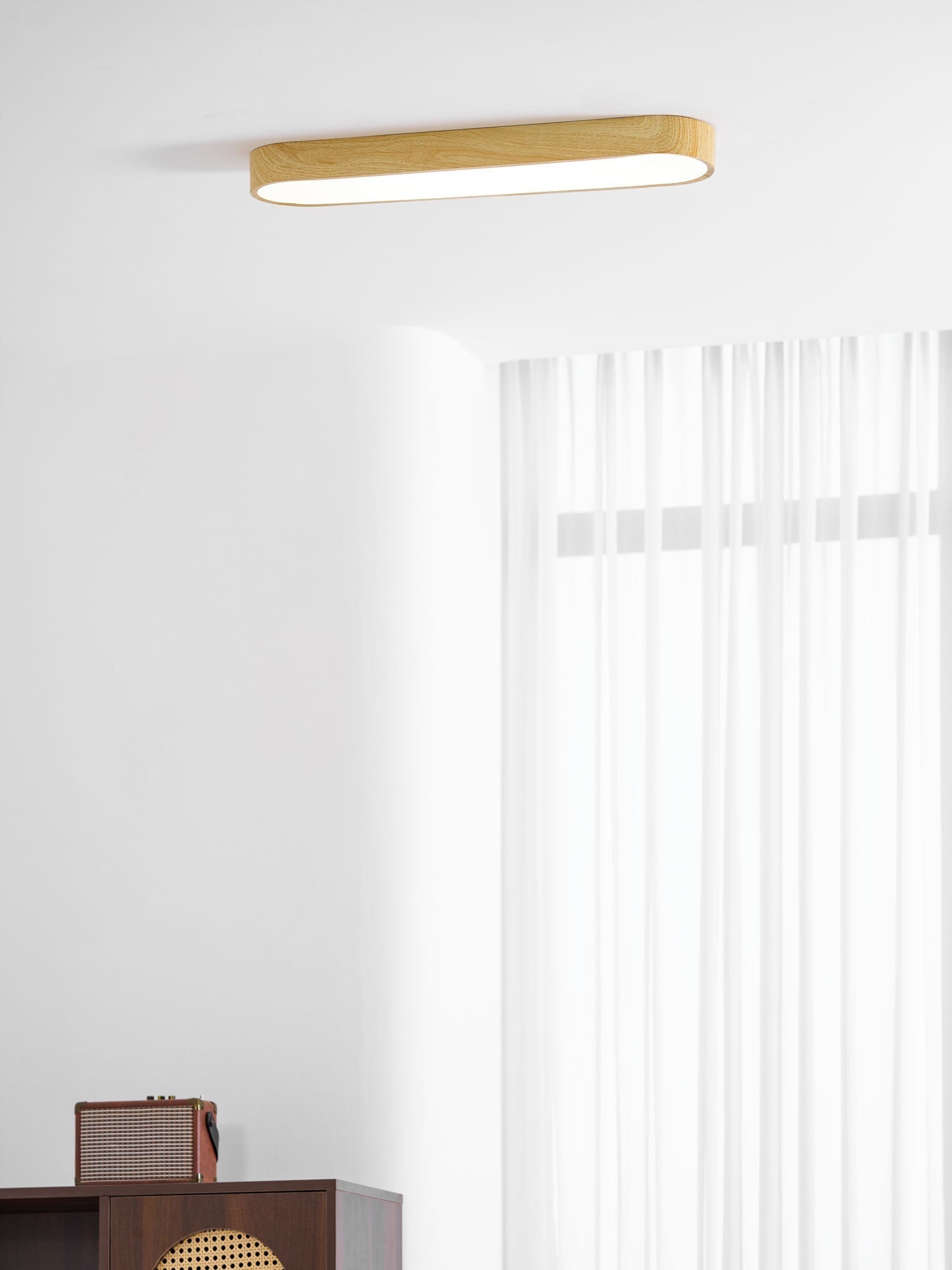 Wood Look LED Ceiling Light Flush Mount In White Metal Finish 3000K 4000K 6000K | Temsk