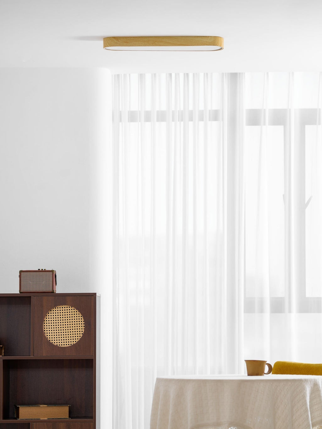 Wood Look LED Ceiling Light Flush Mount In White Metal Finish 3000K 4000K 6000K | Temsk