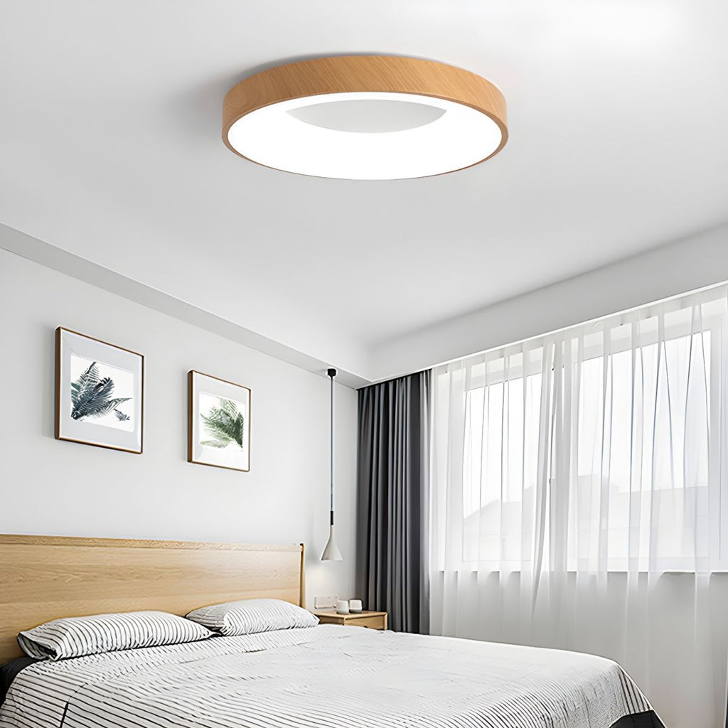 Wood Look LED Ceiling Light Flush Mount In White Metal Finish 3000K 4000K 6000K | Temsk