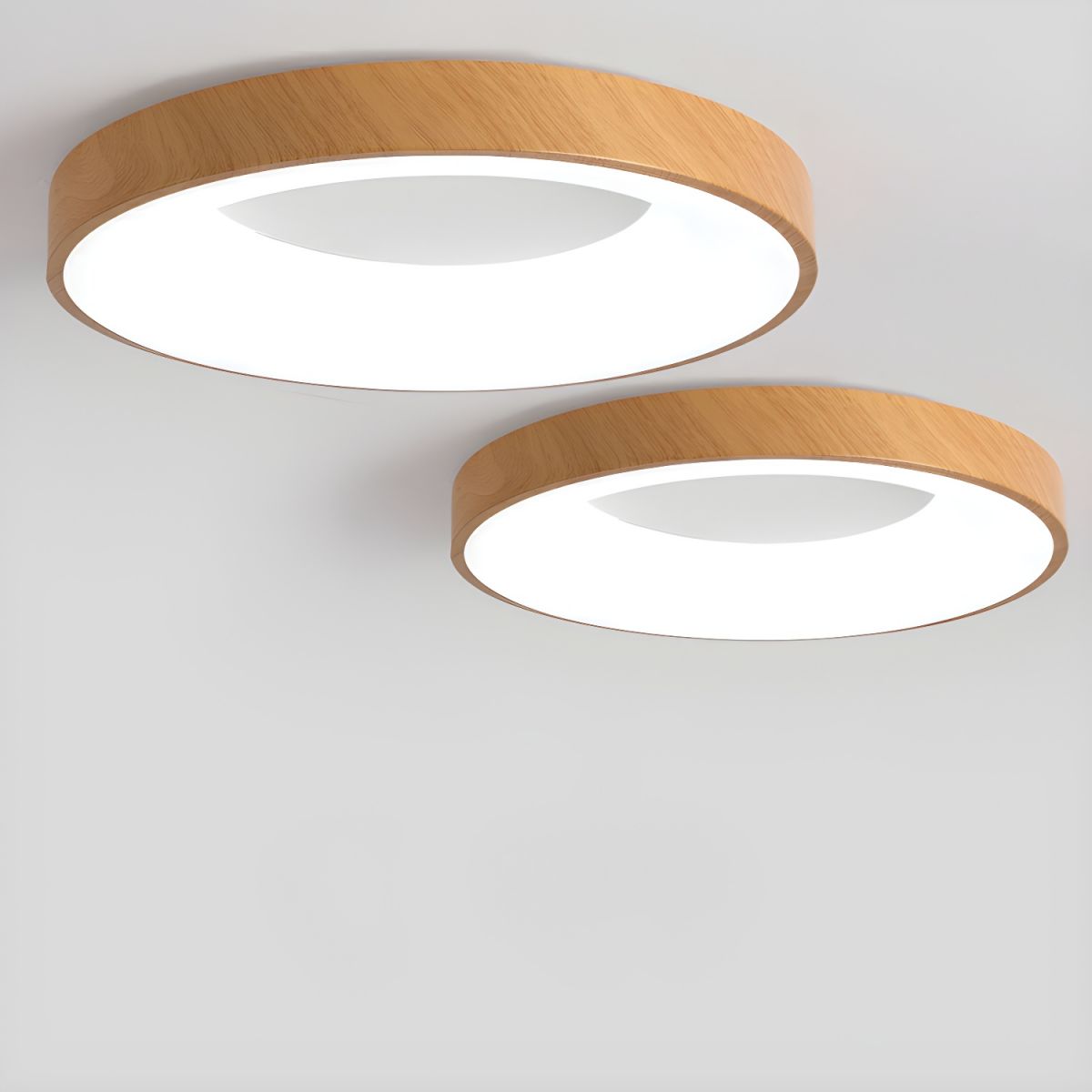 Wood Look LED Ceiling Light Flush Mount In White Metal Finish 3000K 4000K 6000K | Temsk