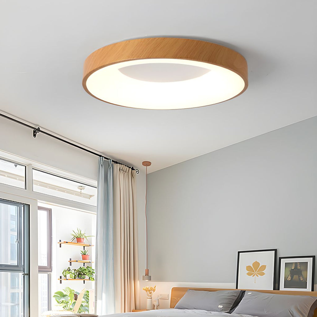 Wood Look LED Ceiling Light Flush Mount In White Metal Finish 3000K 4000K 6000K | Temsk