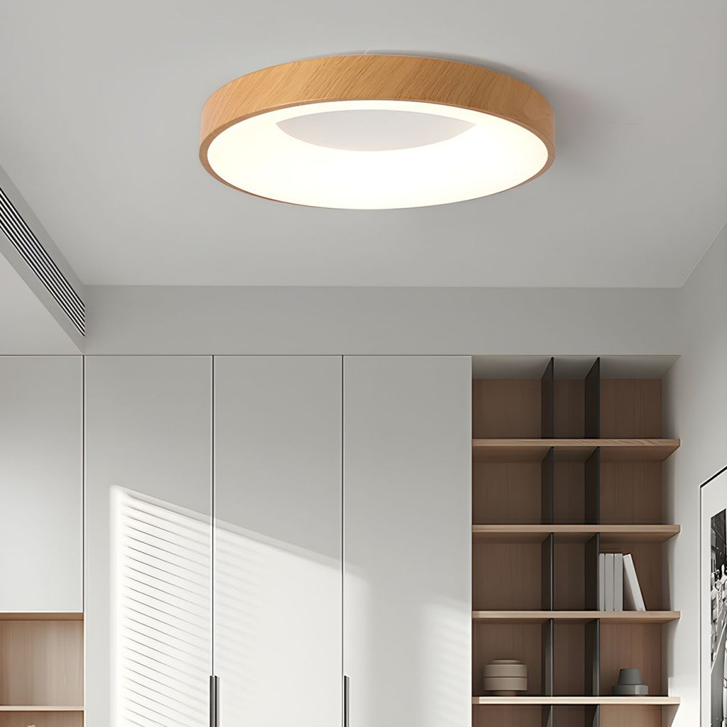 Wood Look LED Ceiling Light Flush Mount In White Metal Finish 3000K 4000K 6000K | Temsk
