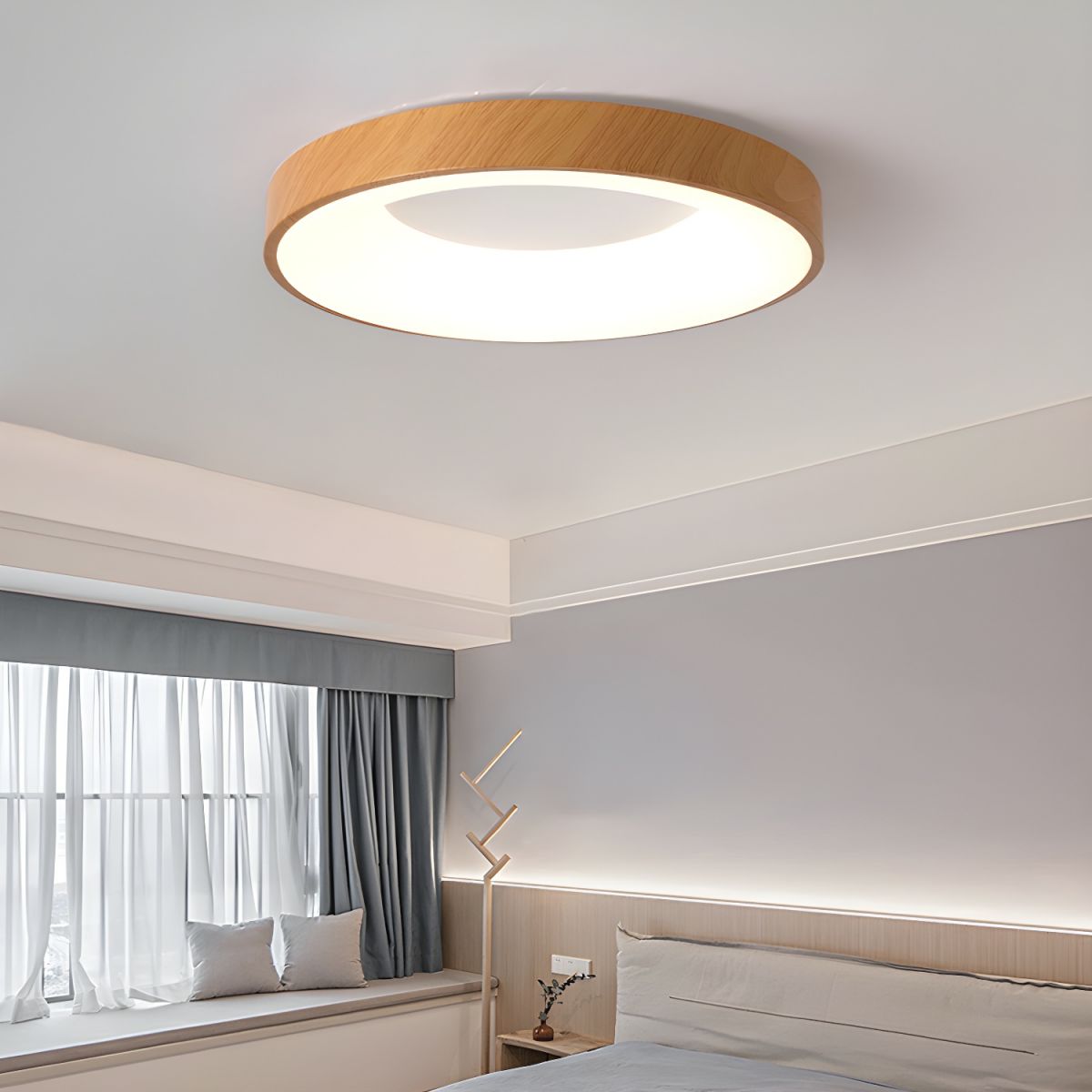 Wood Look LED Ceiling Light Flush Mount In White Metal Finish 3000K 4000K 6000K | Temsk