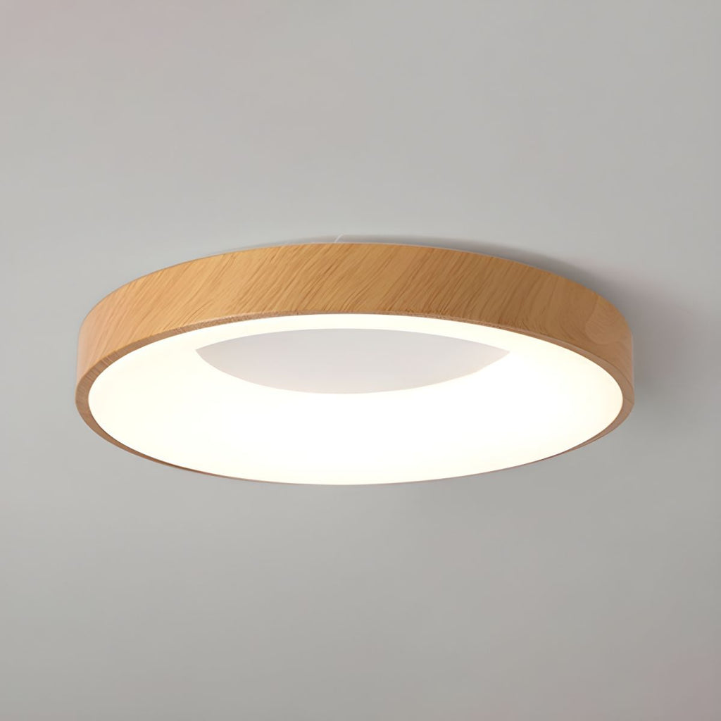 Wood Look LED Ceiling Light Flush Mount In White Metal Finish 3000K 4000K 6000K | Temsk