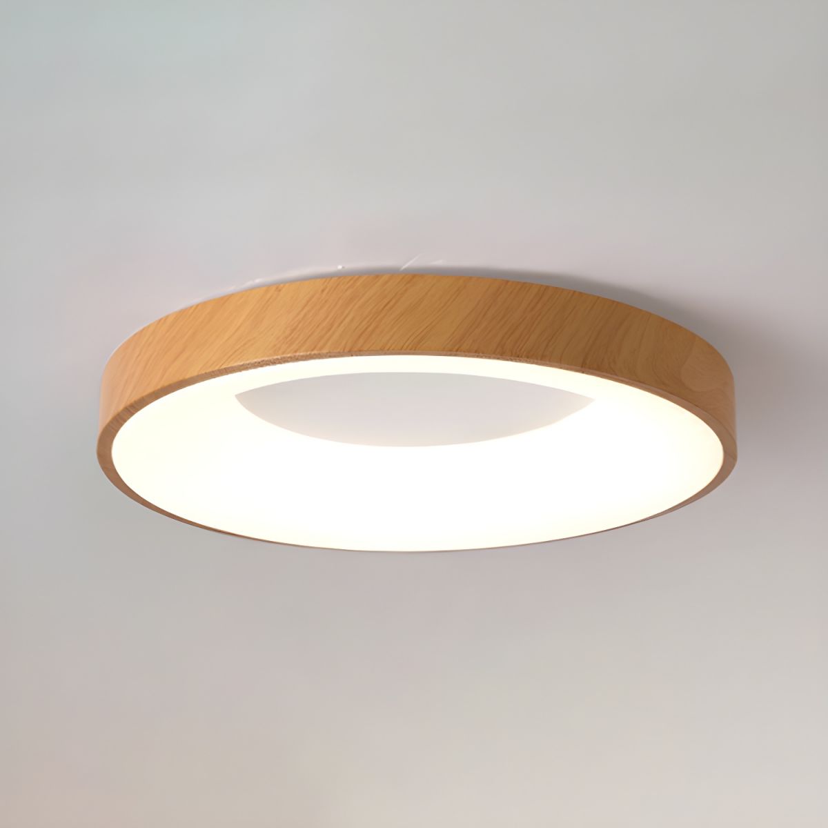 Wood Look LED Ceiling Light Flush Mount In White Metal Finish 3000K 4000K 6000K | Temsk